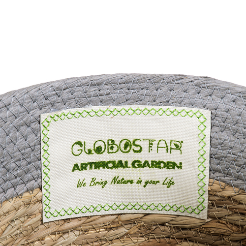 GloboStar® Artificial Garden SYROS 20281 Διακοσμητικό Πλεκτό Καλάθι - Κασπώ Γλάστρα - Flower Pot Μπεζ με Γκρι Φ20cm x Υ20cm