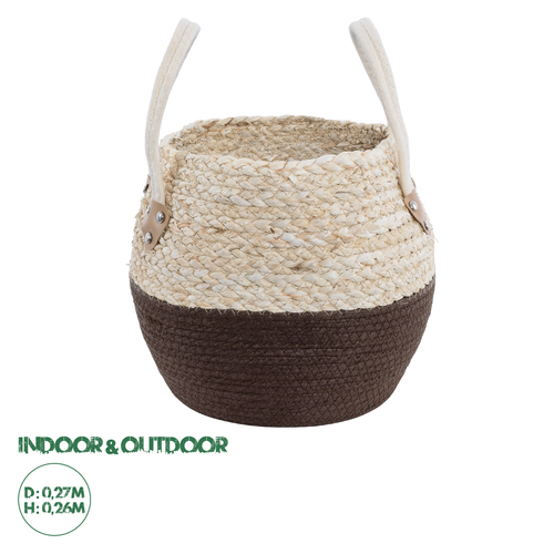 GloboStar® Artificial Garden CAROLINA 20579 Διακοσμητικό Πλεκτό Κασπώ Γλάστρα - Flower Pot Μπεζ με Καφέ και Λευκό Φ27 x Υ26cm