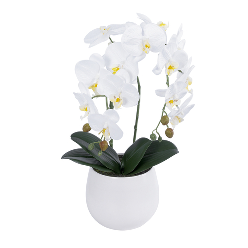 GloboStar® Artificial Garden WHITE ORCHID 21117 Διακοσμητικό Φυτό Λευκή Ορχιδέα Υ45cm