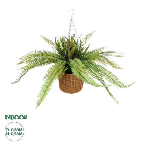 GloboStar® Artificial Garden FERN HANGING BOUQUET PLANT 20629 Τεχνητό Κρεμαστό Διακοσμητικό Φυτό Φτέρης  Y65cm