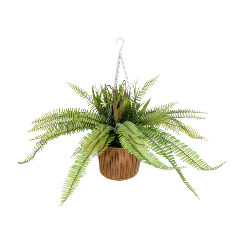 GloboStar® Artificial Garden FERN HANGING BOUQUET PLANT 20629 Τεχνητό Κρεμαστό Διακοσμητικό Φυτό Φτέρης  Y65cm