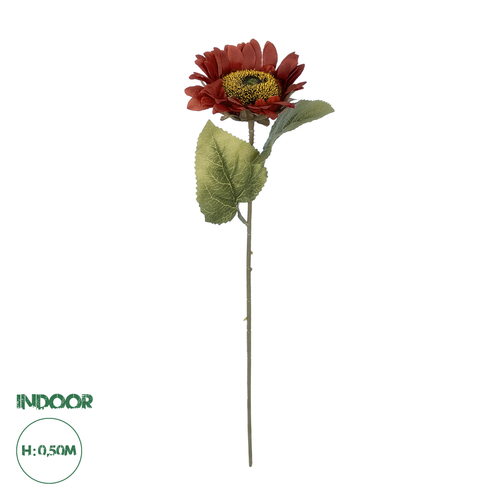 GloboStar® Artificial Garden RED SUNFLOWER  BRANCH 21214 Τεχνητό Διακοσμητικό Κλαδί Ηλιοτρόπιο Κόκκινο Y50cm