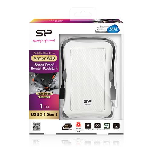 SILICON POWER εξωτερικός HDD Armor A30, 1TB, USB 3.2, λευκός