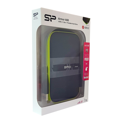 SILICON POWER εξωτερικός HDD Armor A60, 1TB, USB 3.2, πράσινος