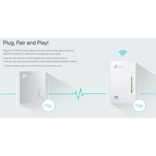 TP-LINK Wi-Fi AV600 Powerline Extender Kit TL-WPA4220, 300Mbps, Ver. 4.0