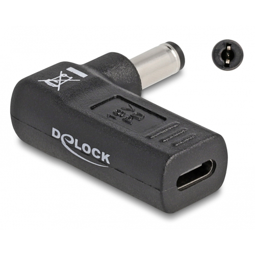 DELOCK αντάπτορας τροφοδοσίας 60010, USB-C σε 5.5x2.1mm, 90°, μαύρος