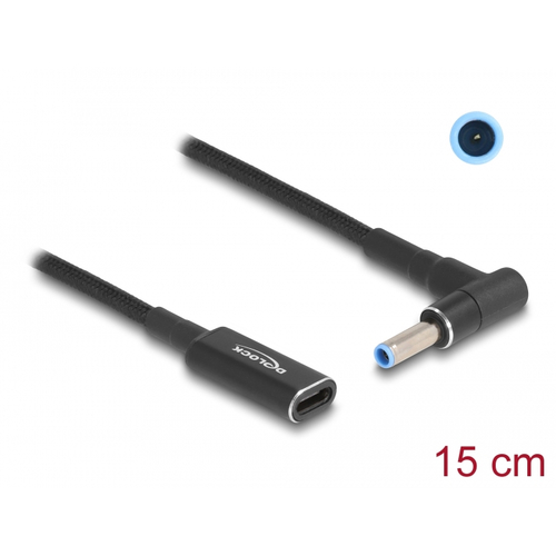 DELOCK καλώδιο τροφοδοσίας 60031, USB-C σε HP 4.5x3.0mm, 15cm, μαύρο