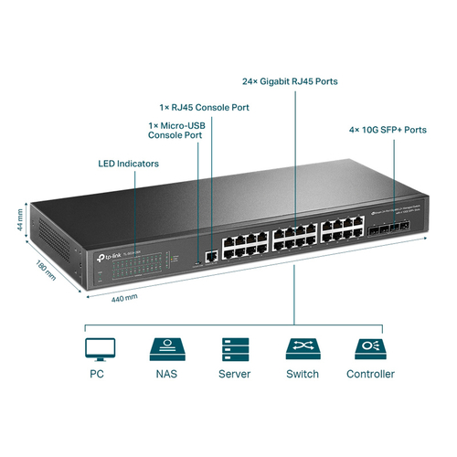 TP-LINK L2+ Managed Switch TL-SG3428X, 24-Port Gigabit, 4x SFP+, Ver.1.0