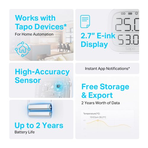 TP-LINK smart θερμόμετρο & υγρασιόμετρο Tapo T315, -20~60 °C, Ver 1.0