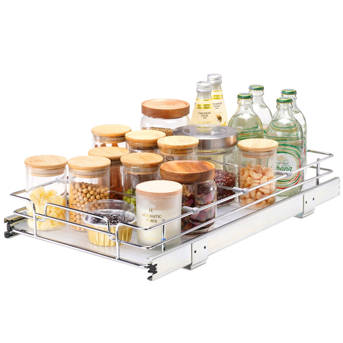 VEVOR 11&quot; Π x 21&quot; D Pull Out Organizer ντουλαπιών, Ράφια βαρέως τύπου Slide Out, Συρτάρια από επιχρωμιωμένο ατσάλι, Συρόμενο συρτάρι αποθήκευσης για το σπίτι, εσωτερικό ντουλάπι κουζίνας, μπάνιο, κάτω από νεροχύτη