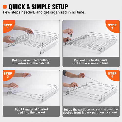 VEVOR 20&quot; Π x 21&quot; D Pull Out Organizer ντουλαπιών, Ράφια βαρέως τύπου Slide Out, Συρτάρια από επιχρωμιωμένο ατσάλι, Συρόμενο συρτάρι αποθήκευσης για το σπίτι, εσωτερικό ντουλάπι κουζίνας, μπάνιο, κάτω από νεροχύτη