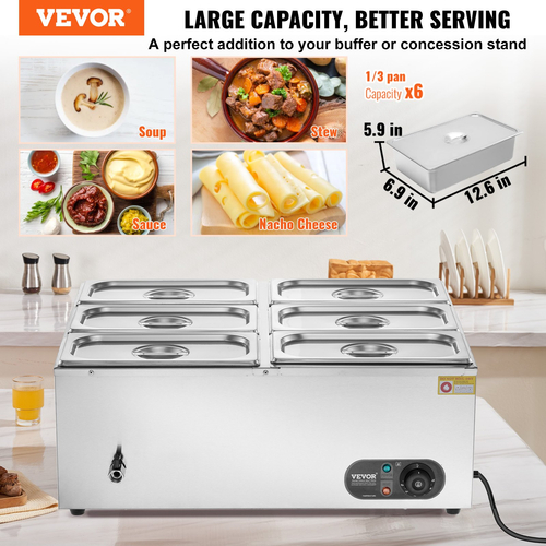 VEVOR Commercial Electric Food Warner Countertop Buffet 6*5Qt Pan Bain Marie