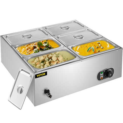 VEVOR Countertop Food Warner 6-Pan Commercial Food Warmer 850W Electric Countertop Steam Τραπέζι 15cm/6inch Βαθύς ανοξείδωτος χάλυβας Bain Marie Μεγάλης χωρητικότητας 7 Quart για κέτερινγκ σε μπουφέ