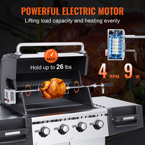 VEVOR Universal Grill Rotisserie Kit BBQ Roaster 32&quot;/39&quot; Ηλεκτρικός κινητήρας σούβλας