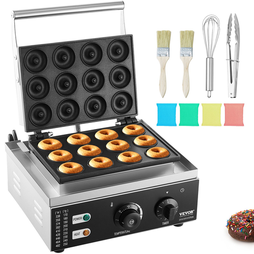 VEVOR Electric Donut Maker, Εμπορική μηχανή ντόνατ 1550W με αντικολλητική επιφάνεια, 12 οπών διπλής όψης μηχανή βάφλα θέρμανσης για 12 ντόνατς, θερμοκρασία 50-300℃, για χρήση σε εστιατόριο και οικιακή χρήση