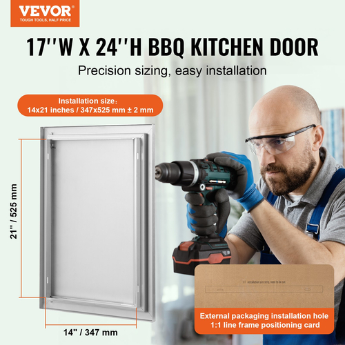 VEVOR BBQ Access Door, 432x610 mm Μονή Πόρτα Κουζίνας, Εξωτερική Πόρτα από ανοξείδωτο ατσάλι, Πόρτα Εφαρμογής από Ανοξείδωτο Χάλυβα, Επιτοίχια Κατακόρυφη Πόρτα με Χειρολαβή, για BBQ Island, Ψητοπωλείο, Εξωτερικό ντουλάπι