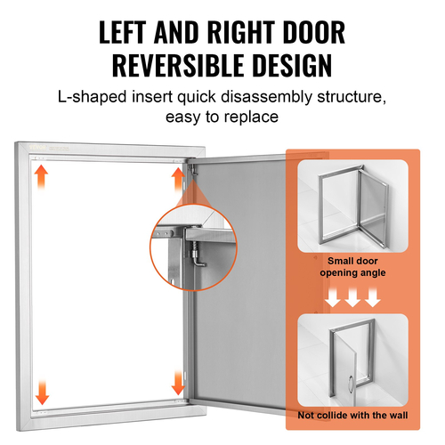 VEVOR BBQ Access Door, 508x686 mm Μονή Πόρτα Κουζίνας, Εξωτερική Πόρτα από ανοξείδωτο ατσάλι, Επίτοιχη Πόρτα με Χειρολαβή, για BBQ Island, Ψητοπωλείο, Εξωτερικό ντουλάπι