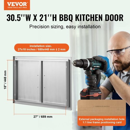 VEVOR 774x533 mm BBQ Island Access Πόρτα Εξωτερική Πόρτα Κουζίνας από ανοξείδωτο χάλυβα