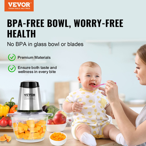 VEVOR Electric Food Chopper Επεξεργαστής φαγητού 5 φλιτζάνια γυάλινο μπολ Μίξερ κρεατομηχανής