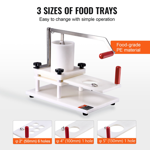 VEVOR Commercial Burger Patty Maker, 3 Convertible Mold (2/4/5-inch) Manual Beef Patty Maker, 1,5KG Hopper Μεγάλης Χωρητικότητας Μηχανή Τύπου Χάμπουργκερ, PE Meat Forming Processor with Handle &amp; Patty Paper