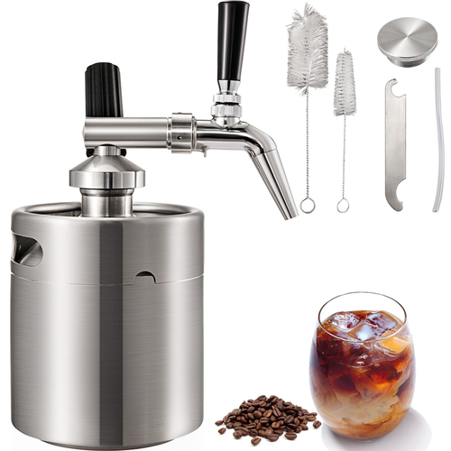 VEVOR Nitro Cold Brew Coffee Maker 2L Nitro Brew Coffee Maker από ανοξείδωτο χάλυβα Nitro Καφετιέρα Φορητή συσκευή Cold Brew Coffee Coffee Cold Brew with Brushes Home Brew Kit