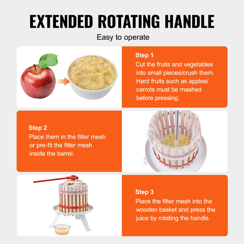 Πρέσα κρασιού φρούτων VEVOR, 3,2 γαλόνια/12 λίτρα, καλάθι από μασίφ ξύλο με 6 τεμάχια, χειροκίνητη συσκευή παρασκευής χυμών, μηλίτης μήλου, βάμμα λαχανικών, ελαιόλαδο μέλι, με μπάρα χειρολαβής για κουζίνα, σπίτι