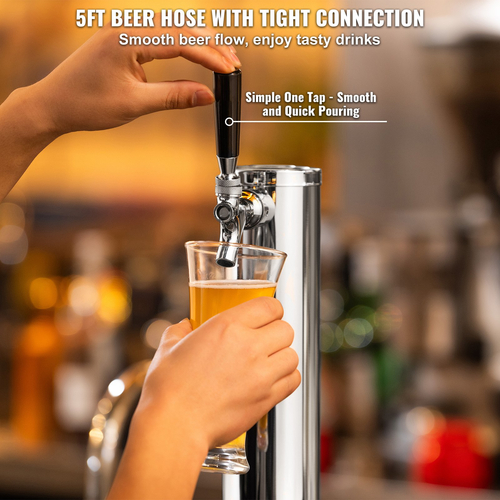 VEVOR Kegerator Tower Kit, Single Tap Beer Conversion Kit, Ανοξείδωτο ατσάλι Keg Beer Tower Dispenser με ρυθμιστή διπλού διαμετρήματος W21.8 &amp; S-System βαρελίσιο σύζευξη, δίσκος σταγόνας μπύρας για Party Home