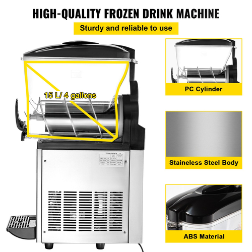 VEVOR Commercial Slushy Ice Machine, 1 x 15 L Commercial Slush Ice Machine 500 W 220 V Stainless Steel Slush Ice Machine Slush Machine 52 x 21 x 80 cm Slushy Maker Machine Machine Slush