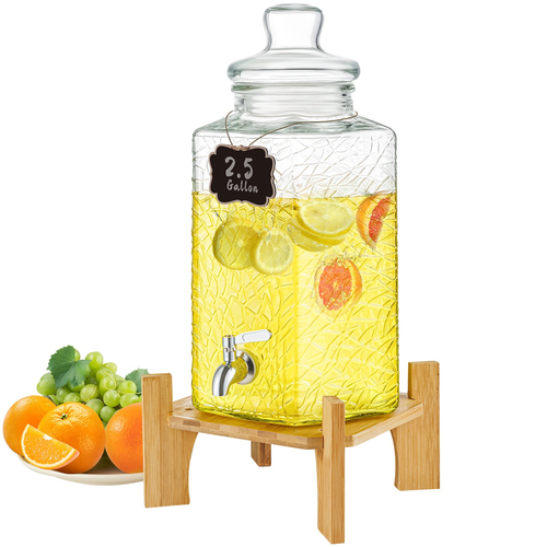 VEVOR Beverage Dispenser, 2,5 Gallon Dispenser για πάρτι, Glass Juice Dispenser with Stand, Inox Spigot, Iced Tea Juice Water Dispenser, για εστιατόρια, ξενοδοχεία, πάρτι