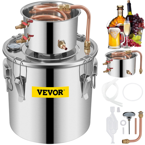 VEVOR Moonshine Still Distiller 3Gal 12L από ανοξείδωτο ατσάλι Water Distiller Copper Tube Home Kit ζυθοποιίας Ενσωματωμένο θερμόμετρο