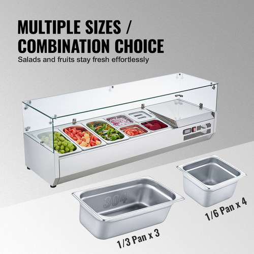 VEVOR Countertop Refrigerated Salad Pizza Prep Station 150 W Glass Guard CE