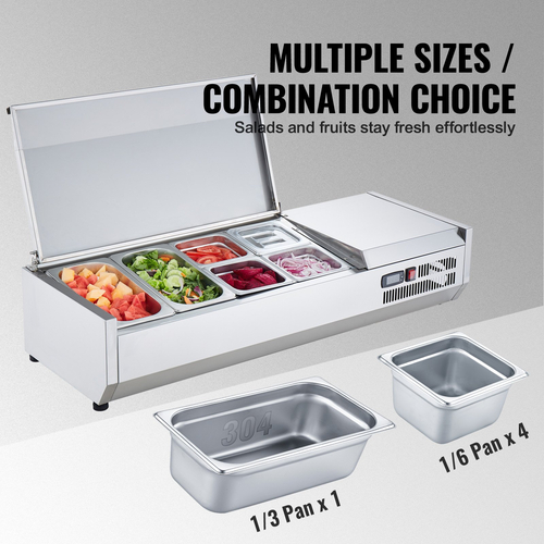 VEVOR Countertop Refrigerated Salad Pizza Prep Station 140 W Stainless Guard CE