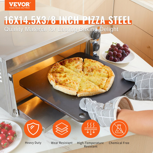 VEVOR Pizza Steel, 16&quot; x 14,5&quot; x 3/8&quot; Ατσάλινο πιάτο πίτσας για φούρνο, πέτρα ψησίματος πίτσας από ανθρακούχο χάλυβα με 20 φορές υψηλότερη αγωγιμότητα, βαρέως τύπου ταψί πίτσας για εξωτερική σχάρα, εσωτερικός φούρνος