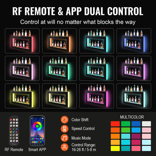 VEVOR LED Lighted Liquor Bottle Display Bar Ράφι RF &amp; App Control 48 ιντσών