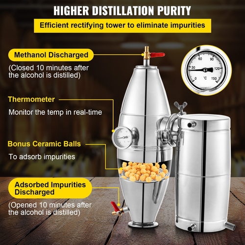 VEVOR 20L 5,28 Gal Water Alcohol Distiller 304 Ανοξείδωτο ατσάλι Moonshine Wine Making Boiler Home Kit with Thermometer for Esential Oils