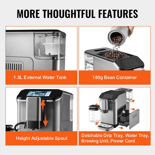 Πλήρως αυτόματη μηχανή εσπρέσο VEVOR 20 Bar με Auto Milk Frother &amp; Grinder