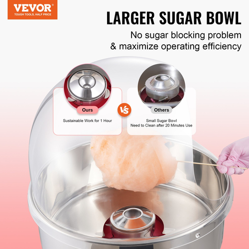 VEVOR Electric Cotton Candy Machine, 1000W Candy Floss Maker, Εμπορική μηχανή ζαχαροπλαστικής βαμβακιού με κάλυμμα, μπολ από ανοξείδωτο ατσάλι, σέσουλα ζάχαρης, συρτάρι, ιδανικό για γενέθλια παιδιά στο σπίτι, οικογενειακό πάρτι, κόκκινο