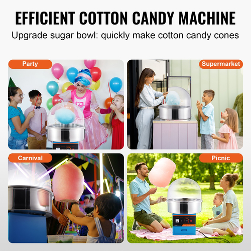 VEVOR Electric Cotton Candy Machine, 1000W Candy Floss Maker, Εμπορική μηχανή ζαχαροπλαστικής βαμβακιού με κάλυμμα, μπολ από ανοξείδωτο ατσάλι, σέσουλα ζάχαρης, συρτάρι, ιδανικό για γενέθλια παιδιά στο σπίτι, οικογενειακό πάρτι, μπλε