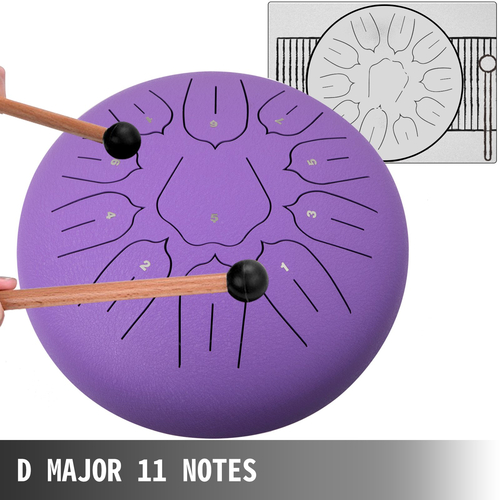 VEVOR Purple Steel Drum 11 Notes Percussion Instrument 10 Inches Tongue Drum, Steel Tongue Drum, Steel Drums Instruments With Bag, Book, Mallets, Mallet Bracket, Hang Pan Drum Instrument