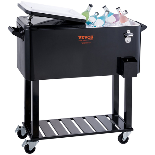 VEVOR Rolling Ice Chest Cooler Cart 80 Quart, Φορητό Bar Drink Cooler, Beverage Bar Stand Up Cooler με ρόδες, ανοιχτήρι μπουκαλιών, λαβές για βεράντα, πίσω αυλή, πάρτι και πισίνα, μαύρο, FDA