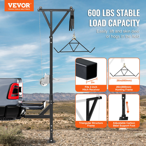 VEVOR Hitch Mounted Deer Hoist Hitch Game Hoist 600lbs Περιστρεφόμενο βαρούλκο με Gambrel