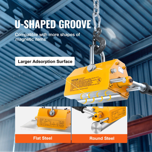 VEVOR Magnetic Lifter, 4400lbs/2000kg ικανότητα έλξης, 2,5 συντελεστής ασφάλειας, νεοδύμιο &amp; χάλυβας, μαγνήτης ανύψωσης με απελευθέρωση, μόνιμοι μαγνήτες ανύψωσης, μαγνήτης βαρέως τύπου για ανυψωτικό, γερανός καταστήματος, μπλοκ, σανίδα