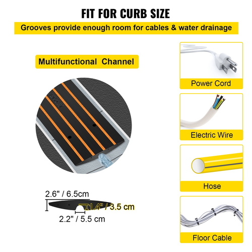 VEVOR Driveway Curb Ramp, 3 πακέτα 1 Channel Curb Bridge, 22046lbs Capacity Rubber Driveway Curb Bridge, Rise Curbside Bridge Ramp 2,6&quot; for Driveway, Loading Dock, Garage, Sideway, Car, Truck, Scooter