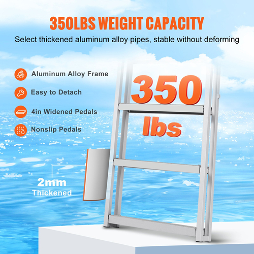 VEVOR Aluminium Dock Ladder Boat Dock Ladder 55,1-67,1 ίντσες ρυθμιζόμενο ύψος 4 σκαλοπάτια