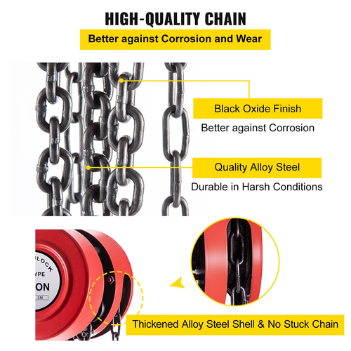 VEVOR Chain Hoist Chain Block 1 Ton Χωρητικότητα 7 πόδια Ανύψωση Χάλυβας Κατασκευή κόκκινο