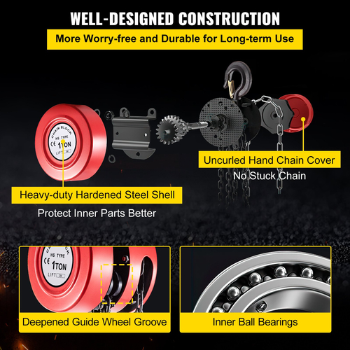 VEVOR Chain Hoist Chain Block 1 Ton Χωρητικότητα 10 πόδια Ανύψωση Ατσάλινο Κατασκευή Κόκκινο