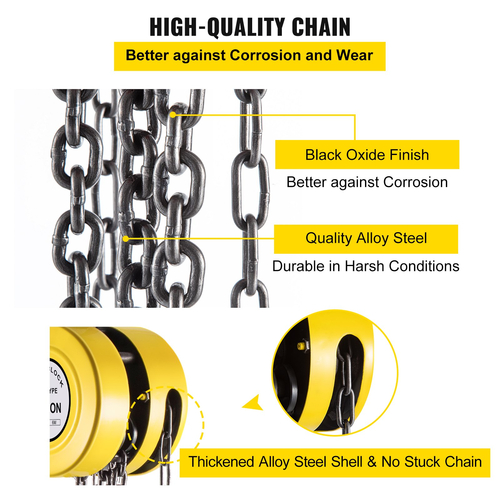 VEVOR Chain Hoist Chain Block 1 T Χωρητικότητα 20 FT Ανυψωτική κατασκευή από χάλυβα Κίτρινο