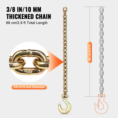 VEVOR Binder Chain G80 Tie Down Tow Chain with Hook 3/8&quot; x 2,9&#039; 2 Pack 7100 lbs