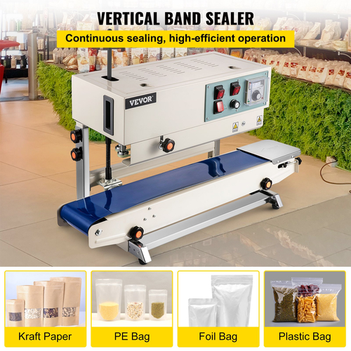 VEVOR doorlopende bandsealer, 0,24-0,6 in/6-15 mm afdichtingsbreedte, FR900 220V/50Hz verticale sluitmachine, bandheatsealer met digitale temperaturregeling voor PVC-membraanzakfolie