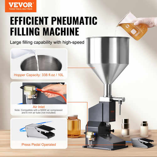 VEVOR Pneumatic Paste Liquid Filling Machine, 5-50ml Bottle Filler, Bottle Filler Machine, Inox Steel Liquid Filler with Pedal for Milk Water Juice Essential Oil Shampoo Cosmetic Honey Lotion